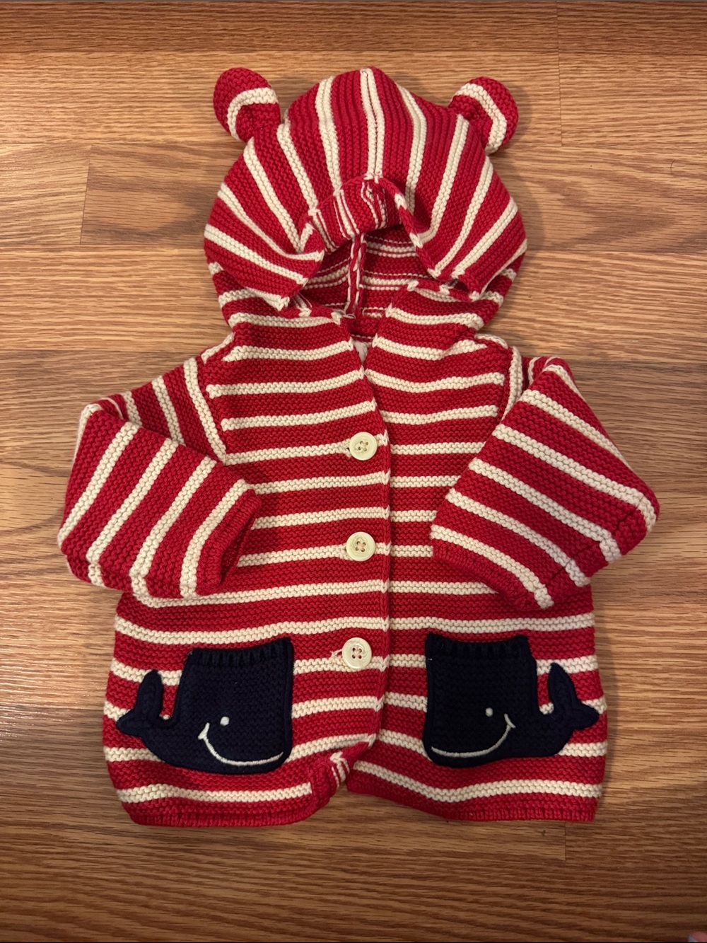 Baby GAP Red & White Striped Hooded Sweater with Whale Pockets